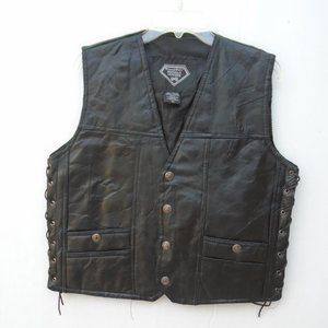 Diamond Plate Buffalo Leather Bikers Vest Men's Size M Black